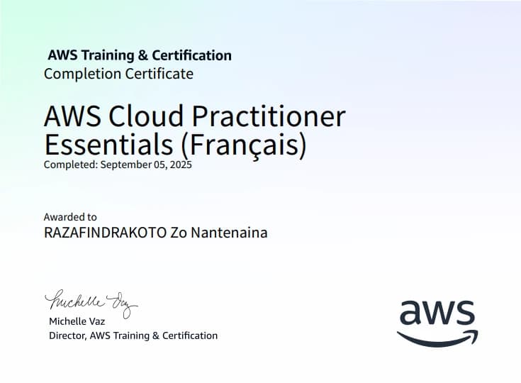 Voir le justificatif — AWS Cloud Practitioner Essentials